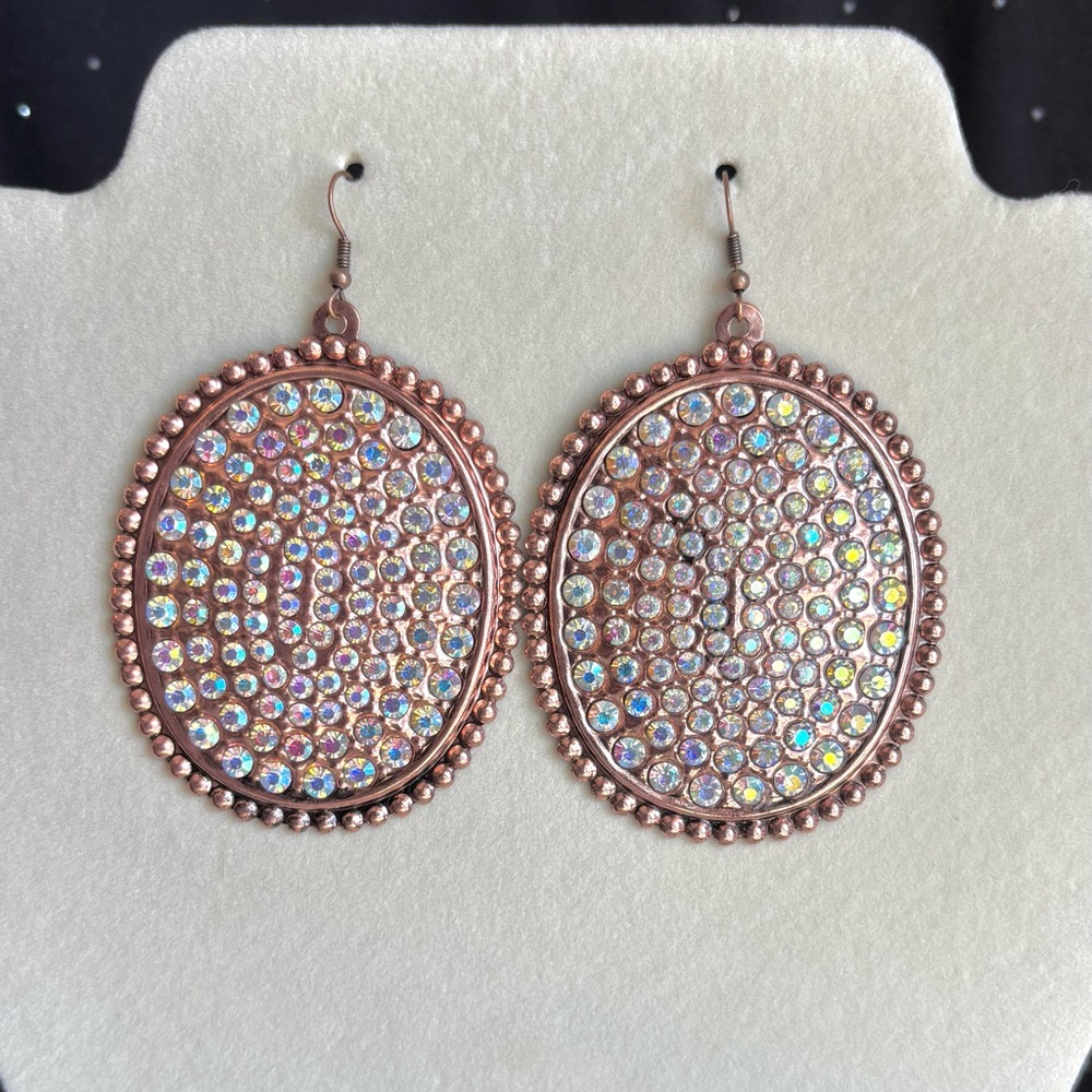 Cooper Oval Iridescent Rhinestone Drop Earrings